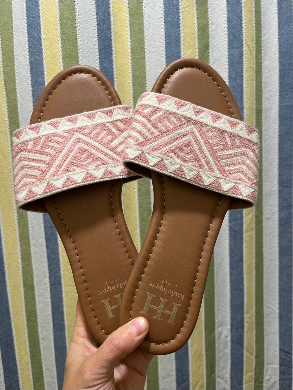 Haute Hippie Pink & Cream Woven Slide Sandals